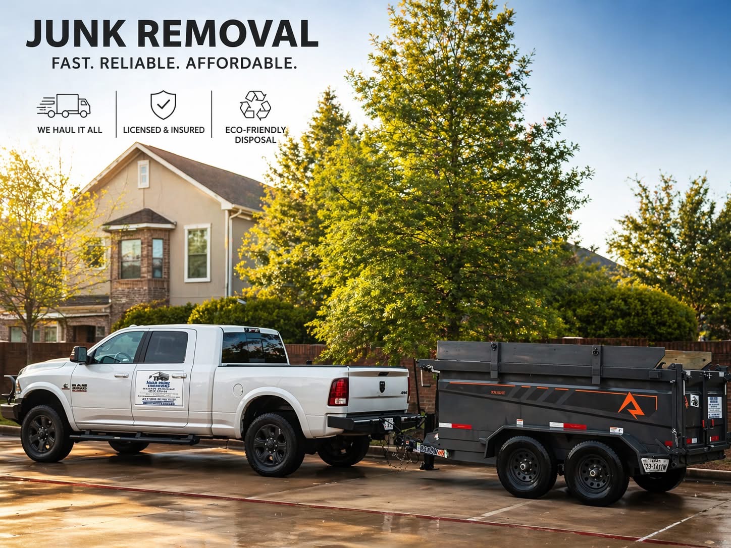 Daw's Junk Solutions truck and RawMaxx trailer in Pearland TX