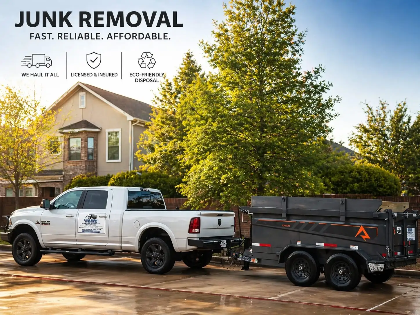 Daw's Junk Solutions truck and RawMaxx trailer in Pearland TX